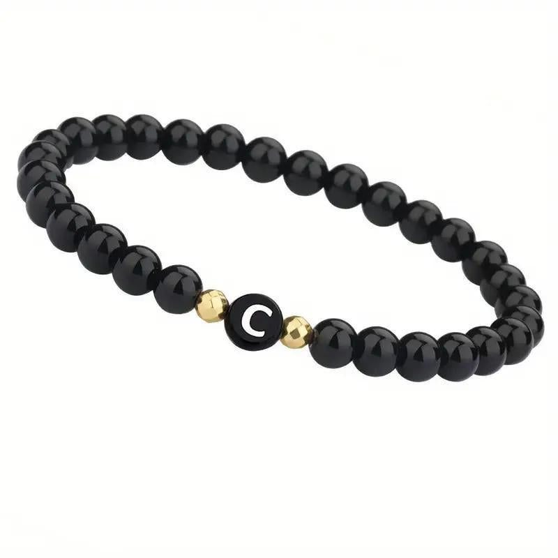Bright Black Round-bead Agate Womens Bracelet