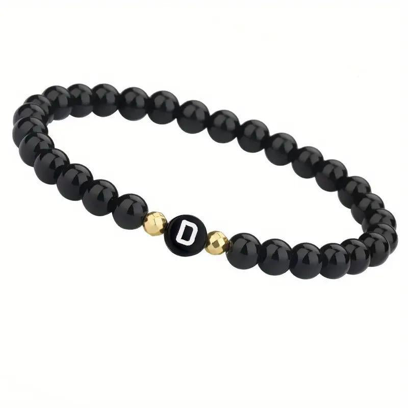 Bright Black Round-bead Agate Womens Bracelet