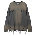 Trendy Relaxed-fit Long-sleeve T-shirt Featuring A Washed Vintage-style Letter Embroidery Design