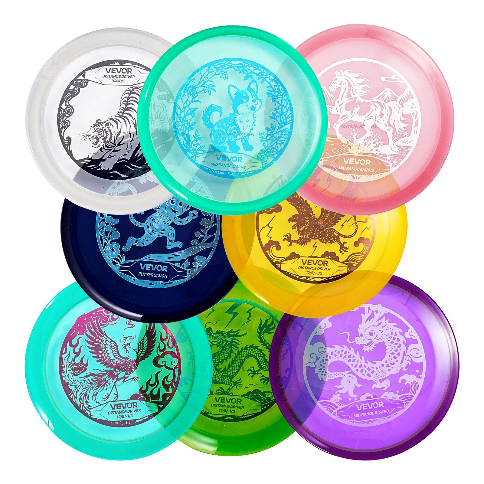 Discgolf-Set Starterset (8 Stk.), Anfänger-Frisbees Für Ganzkörper-Krafttraining, Mit Putter, Mid-Range, Driver, PDGA-geprüft, Für Garten Rasen Strand Park Im Freien