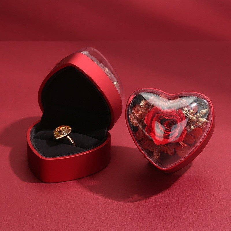 Heart-Shaped Rose Flower Ring Pendant Gift Box