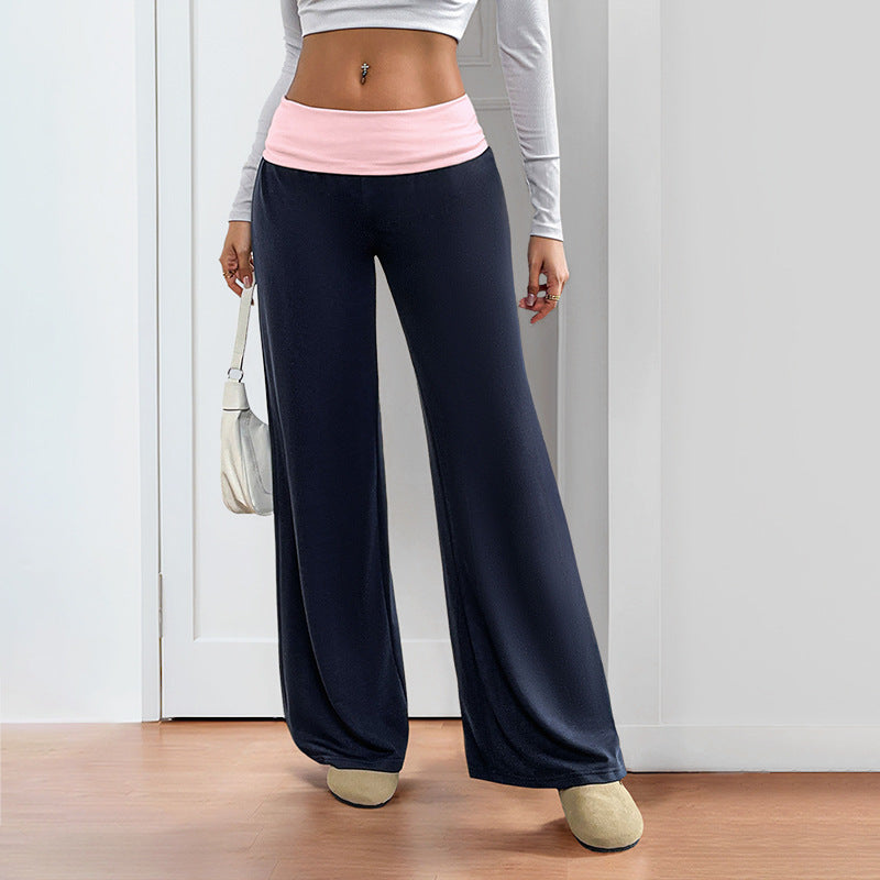 Women's Casual Color-Block Patchwork Wide-Leg Pants