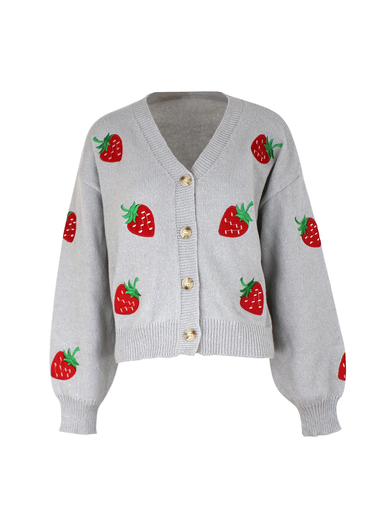 Long-sleeve Cardigan With Strawberry Embroidery Springautumn Jacket