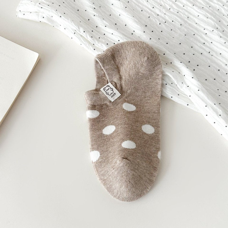 Bear Woven Label, Large Polka Dot, Non-slip Silicone Heel Grip, No-show Low-cut Invisible Socks, Breathable And Sweat-absorbent, Casual Low-top Short Socks