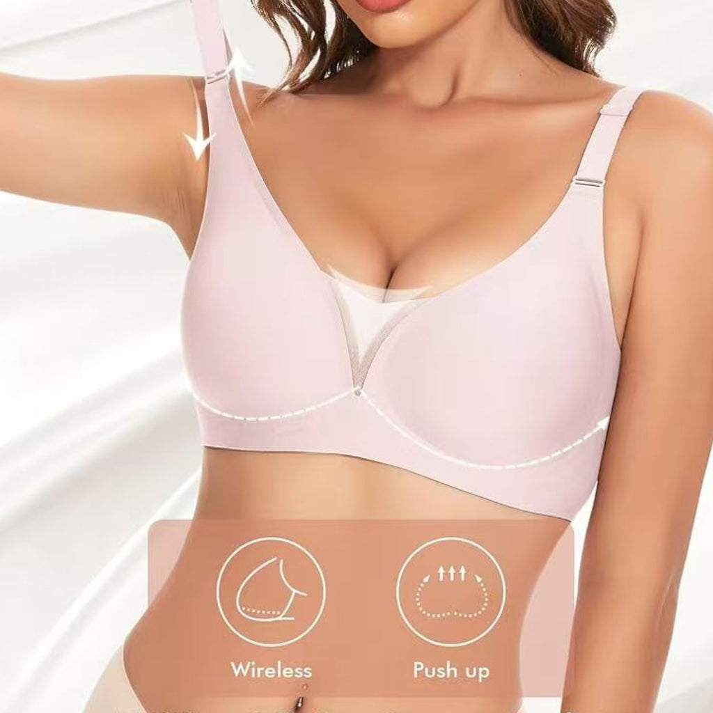 Plus Size Deep V Shiny Seamless Underwear Wireless Bra