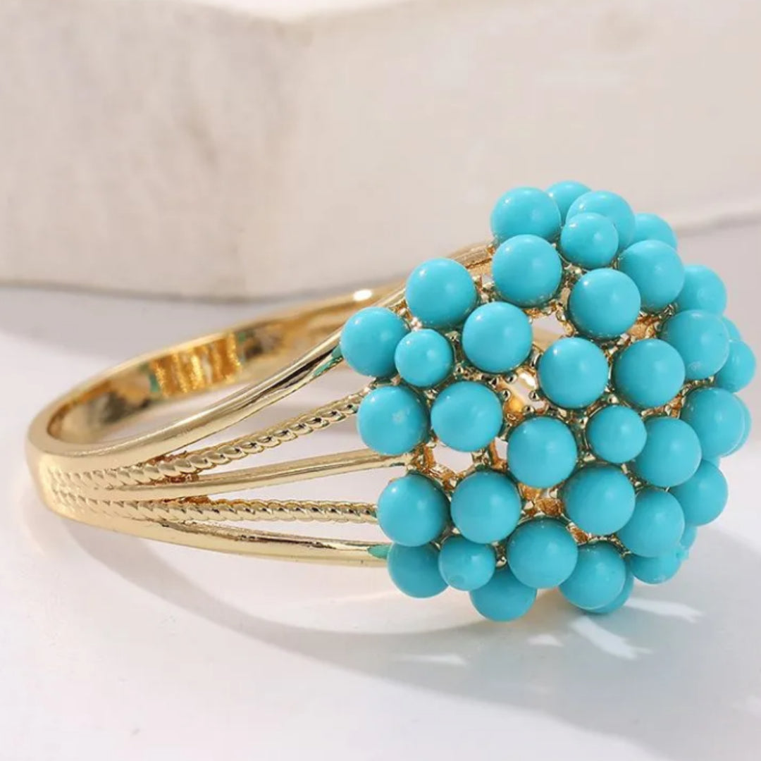 European And American Copper Plated Imitation Turquoise Cluster Ring For Women's Fashion