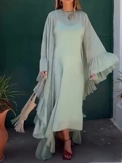 Light Mint Sheer Overlay & Satin Slip Dress 2-Piece Set
