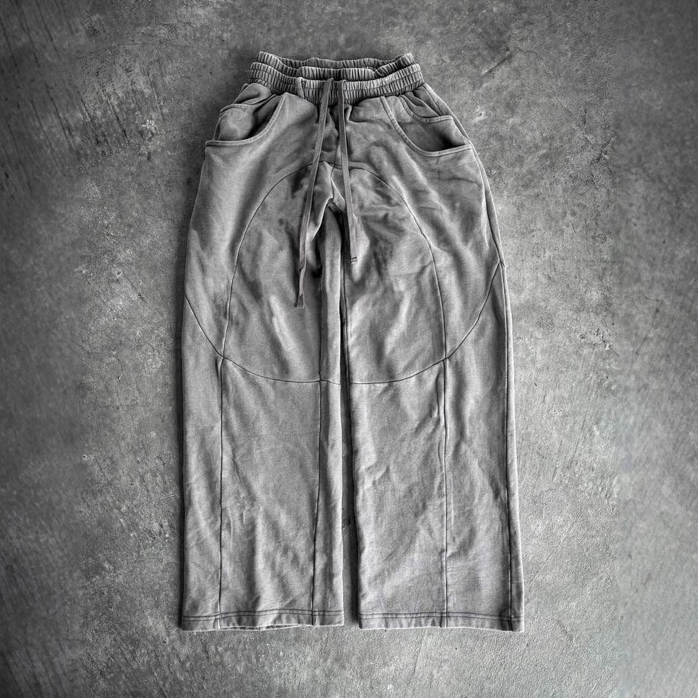 Retro Straight-leg Heavyweight Washed-and-distressed Casual Trousers