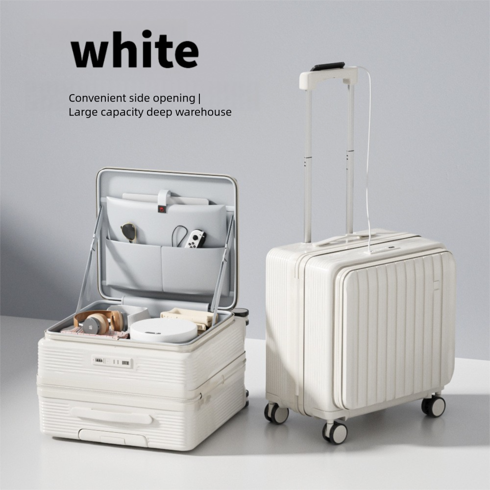 New 20 Inch Side Opening Small Luggage Compartment With Cup Holder, USB Port, Multifunctional Luggage, Boarding Password Box, Sturdy And Lightweight Travel Suitcase, Customizable Pattern