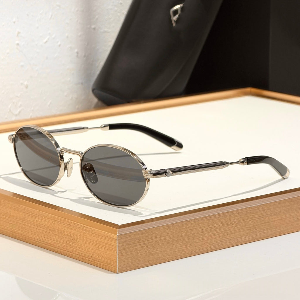 Casual And Versatile Metal Oval-frame Sunglasses