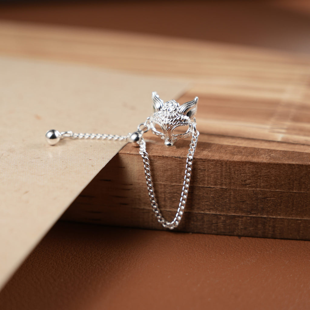 1pc 999 Sterling Silver Fox Mask Adjustable Chain Ring, Retro Chinese Style, Perfect For Daily Wear & Valentine's Day Gift