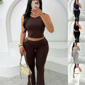 Womens Solid-Colored Sleeveless Top And Bodycon Hip-Hugging Pants Set