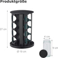 Stainless Steel Rotating Spice Rack With Round Top - 16 Jar Storage Organizer In Pure Black, Includes 16 Bottles