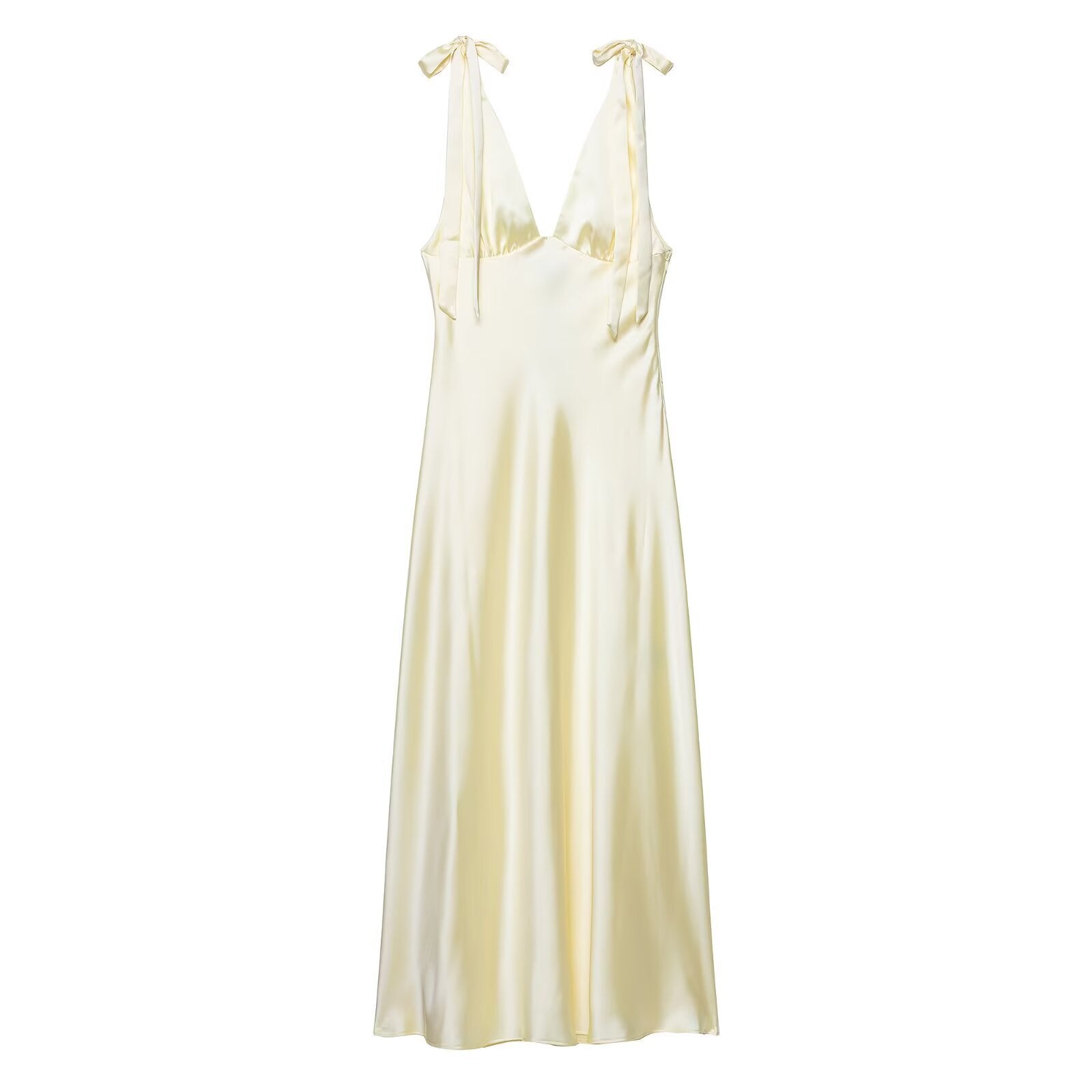 Womens Bow-Decorated Satin-Feel Dress