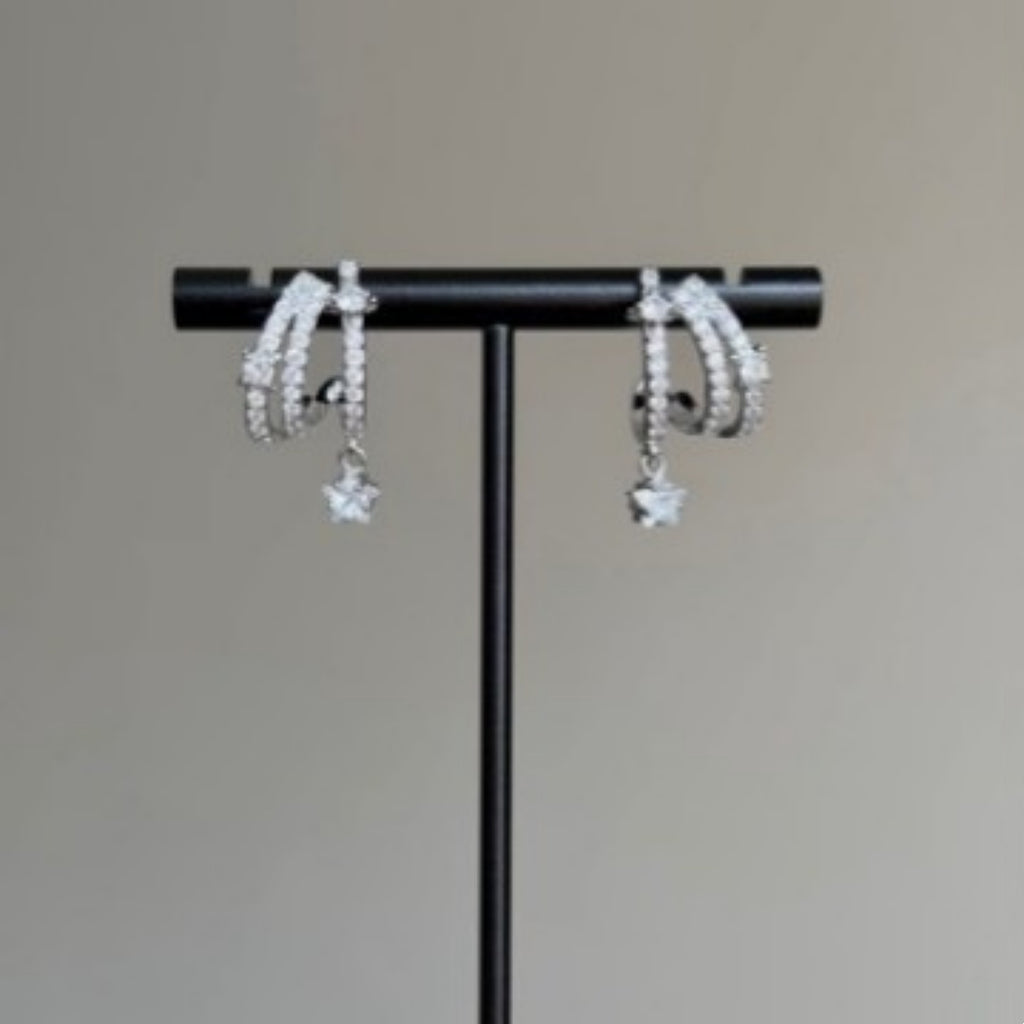 New Light-Luxury Cat-Claw Three-Ring Full-Crystal Delicate Earrings