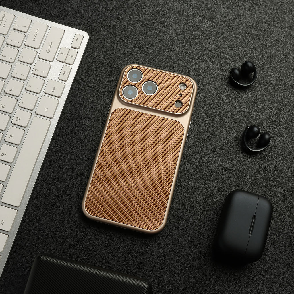 Leather Diamond Pattern Full Coverage Phone Case with Large Window for 17 Pro Max 16 Pro 15 Pro Soft TPU Back Cover