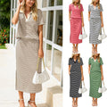 Womens Lapel T-shirt And Slit Skirt 2-piece Set