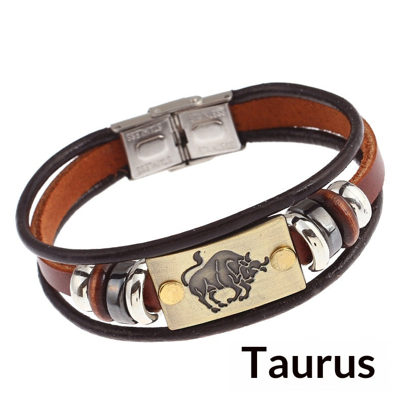 Creative Fashionable Versatile 12-sign Leather Bracelet