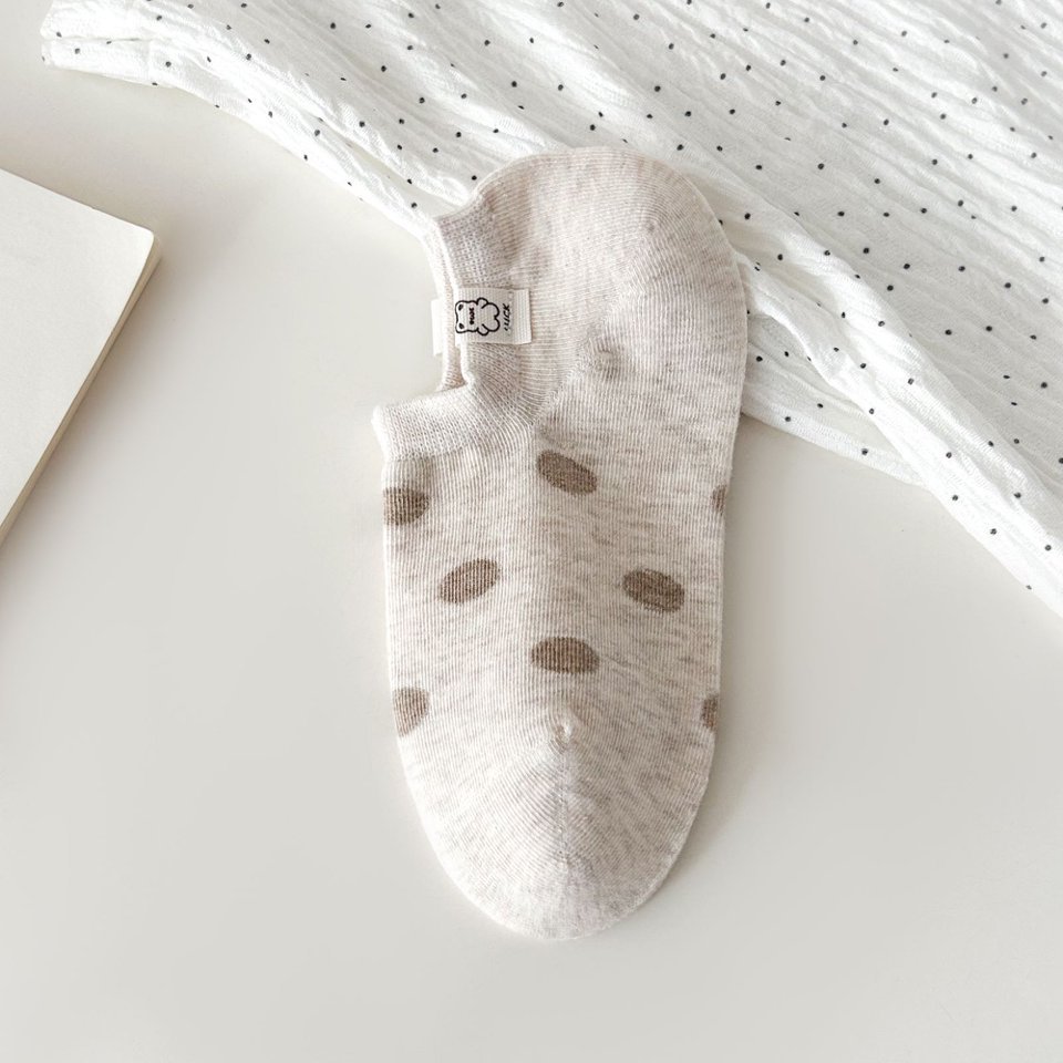 Bear Woven Label, Large Polka Dot, Non-slip Silicone Heel Grip, No-show Low-cut Invisible Socks, Breathable And Sweat-absorbent, Casual Low-top Short Socks