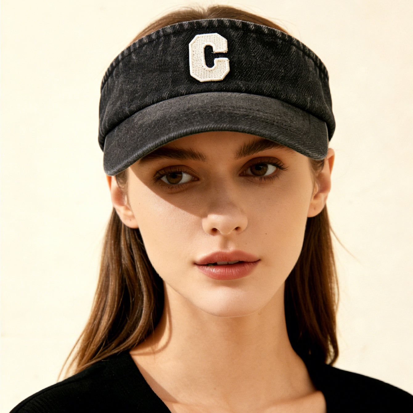 Cross-border Simple Washed Embroidery Three-dimensional Letter  C  Round-top Hat For Outdoor Use, Adjustable Sun Protection Hat, Suitable For Outdoor Golf
