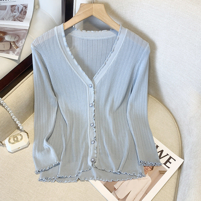 Summer Knitted Thin Outerwear Shawl Womens Long-Sleeve Short Sun-Protective Jacket