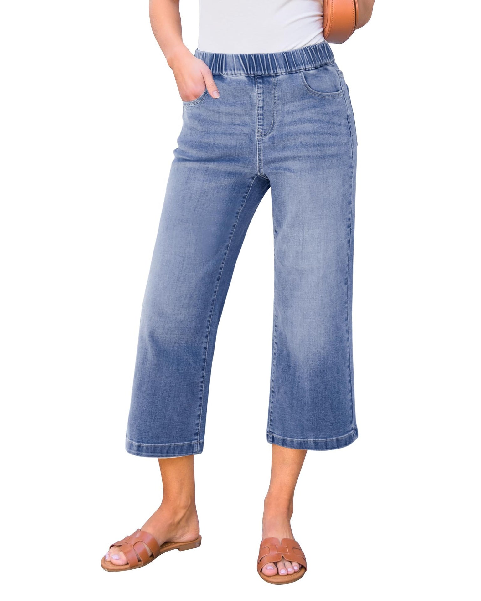 Fashionable Womens High-Waisted Straight-Leg Denim Pants