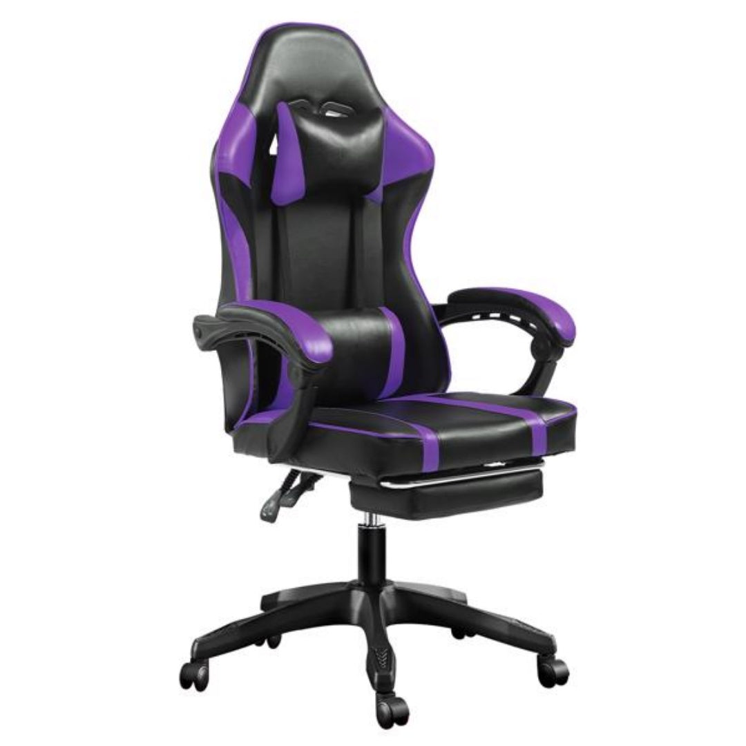 Ergonomic Gaming Chair With Footrest, Comfortable Computer Chair For Heavy People, Adjustable Lumbar Desk Office Chair With 360degree-Swivel Seat, PU Leather Video Game Chairs For Adults