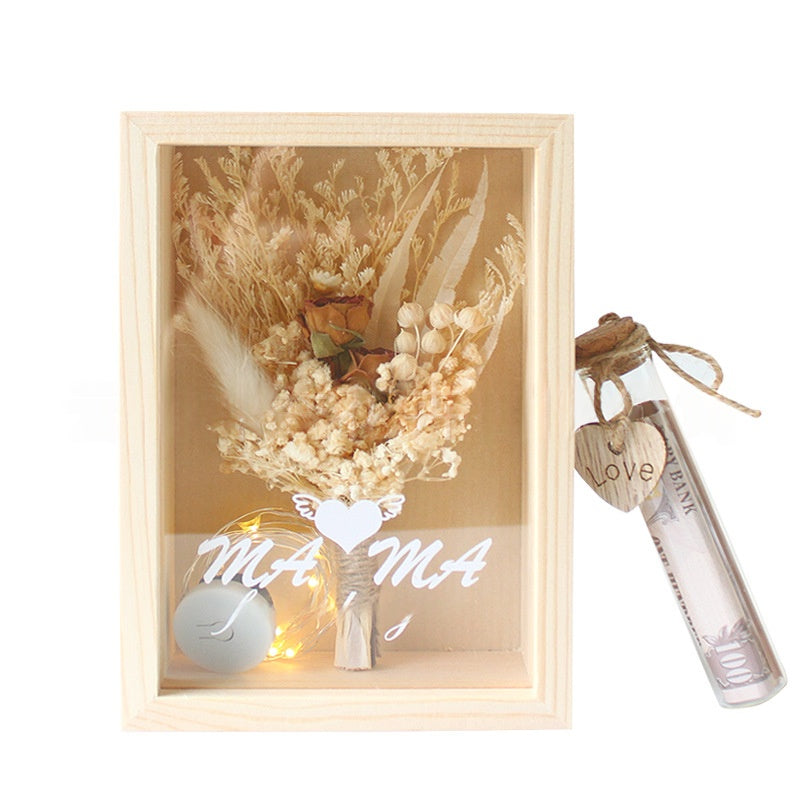 Dried Flower Bouquet Solid Wood Box Centerpiece