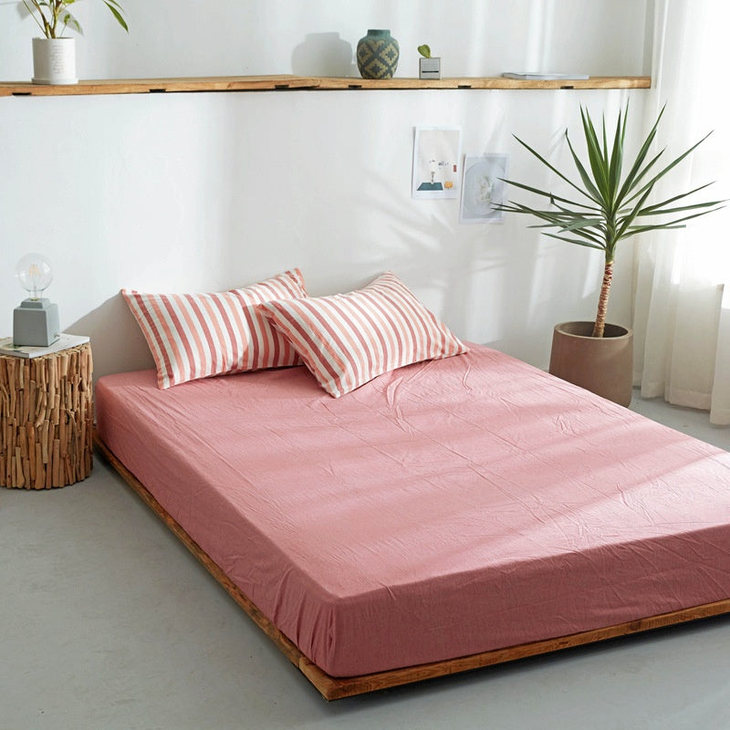 Cotton Yarn-Dyed Washed Cotton Fitted Sheet Mattress Protector