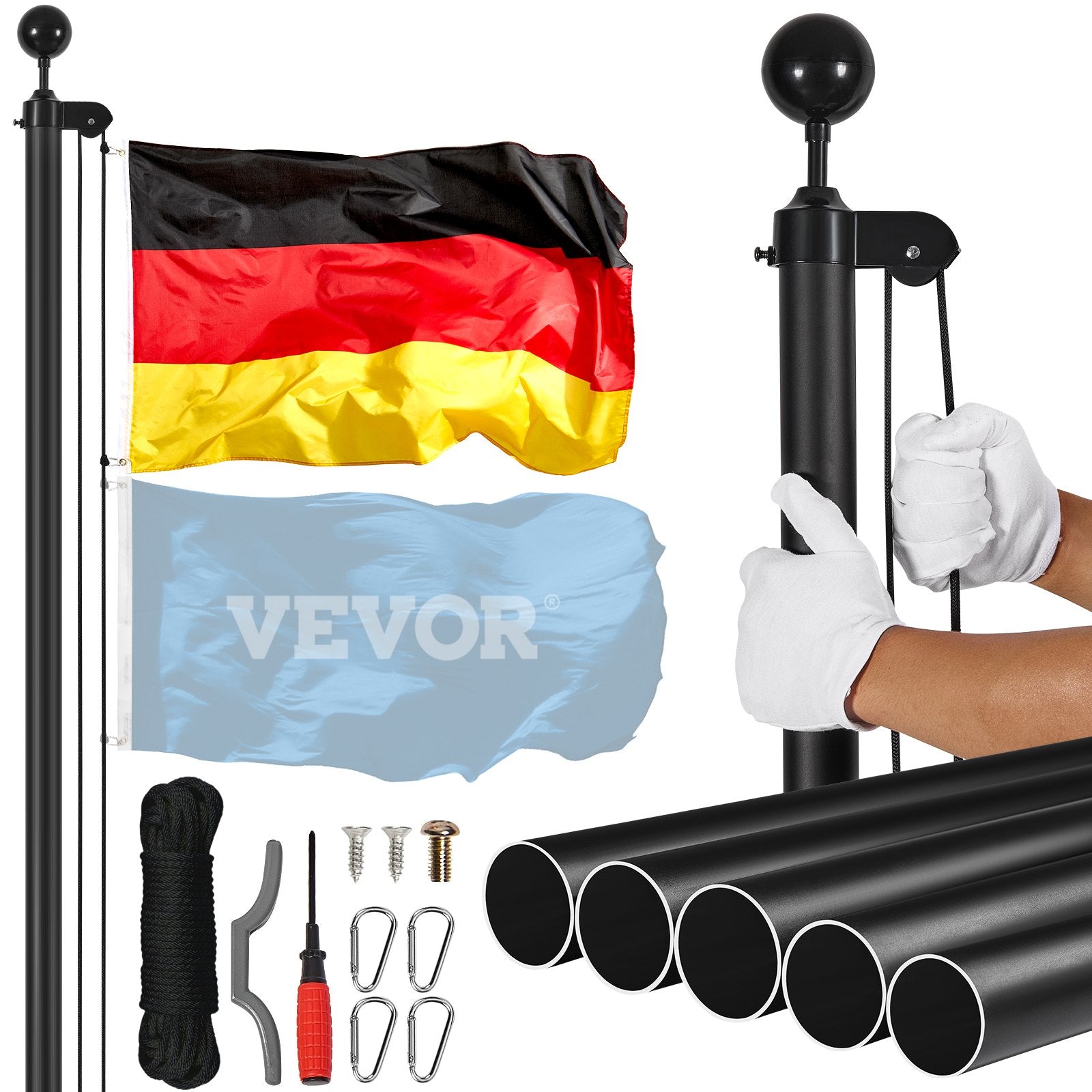 Removable Flagpole Kit, 7.6M Heavy-Duty Aluminum Alloy In-Ground Flagpole Set for Outdoor Use