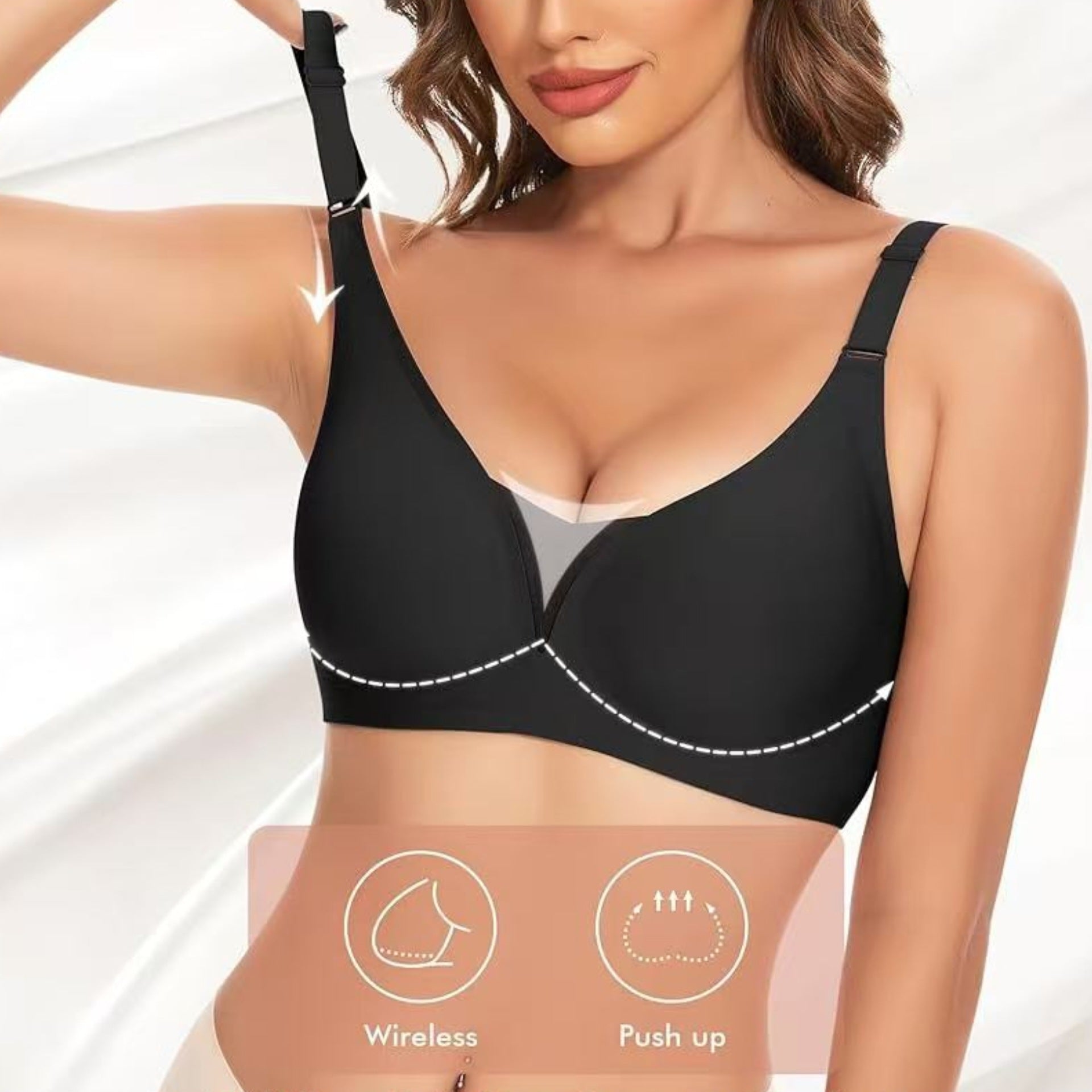 Plus Size Deep V Shiny Seamless Underwear Wireless Bra