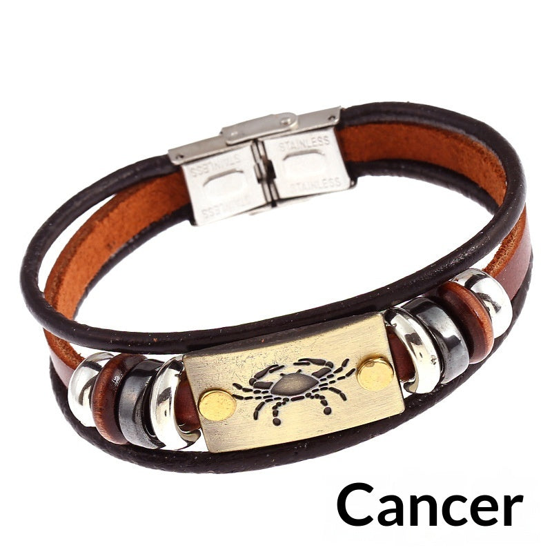 Creative Fashionable Versatile 12-sign Leather Bracelet