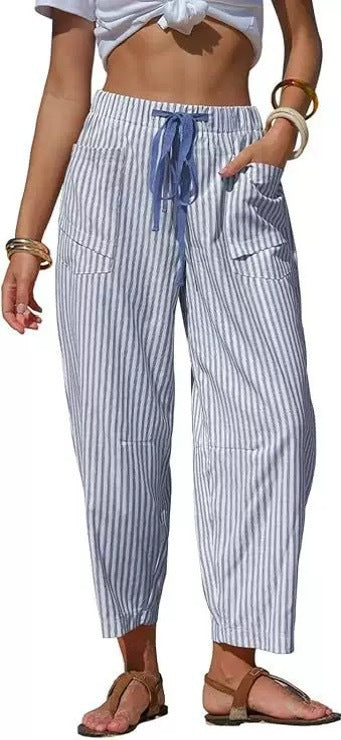 Casual Striped Drawstring Design Pocketed Loose-Fit TK Lounge Pants