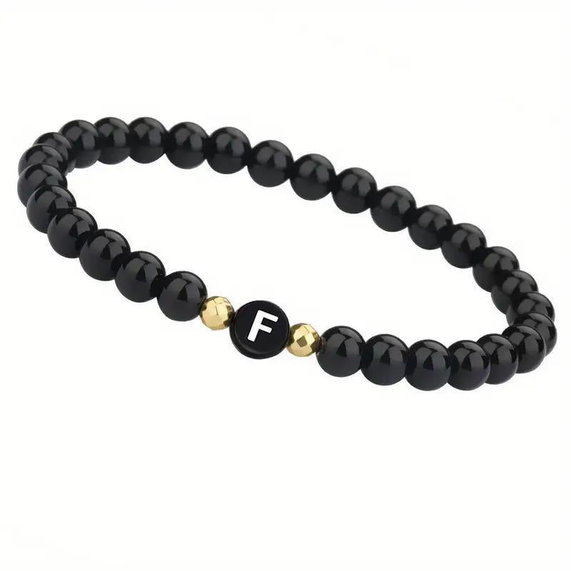 Bright Black Round-bead Agate Womens Bracelet