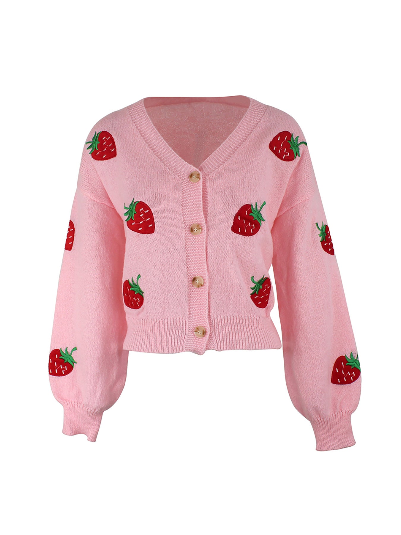 Long-sleeve Cardigan With Strawberry Embroidery Springautumn Jacket