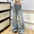 Babys-breath Hot-stone-embellished Wide-leg Denim Jeans For Women
