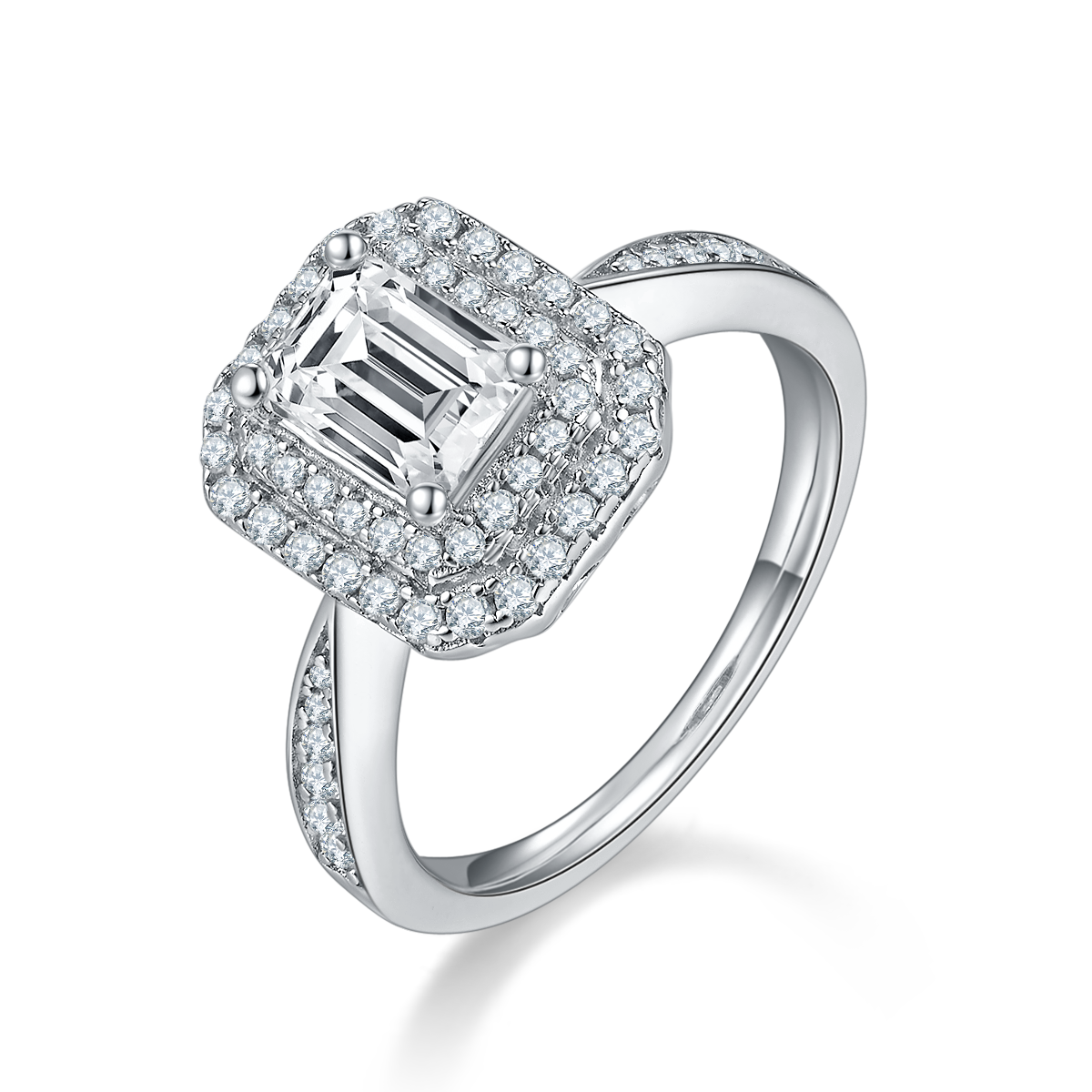 Octagonal Moissanite Set With Top-quality Moissanite Luxury And Fashionable Light Luxury Jewelry Silver Ring S925 Silver Electroplated With Platinum