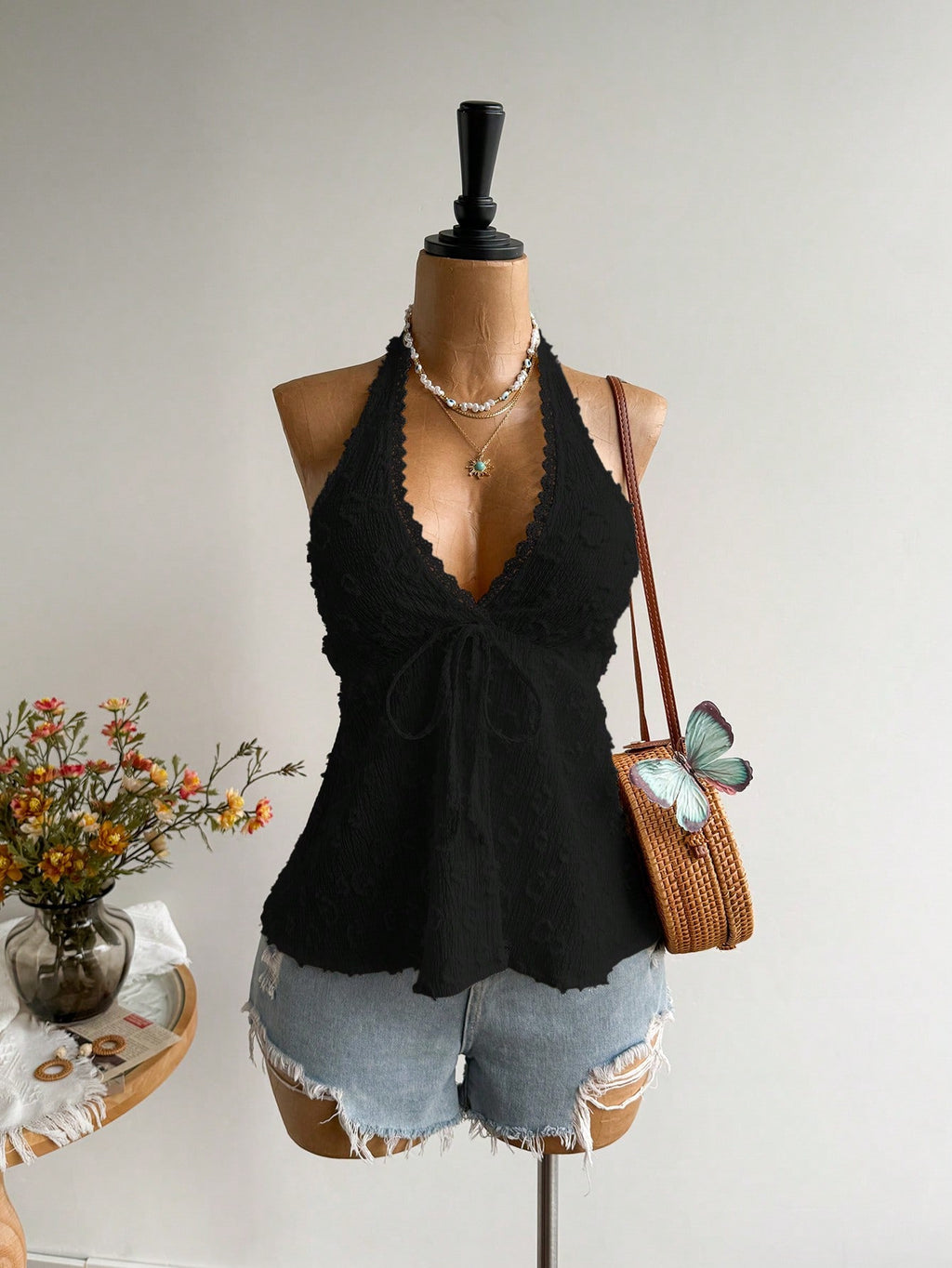 European And American-style Womens Solid-color Halter Strap