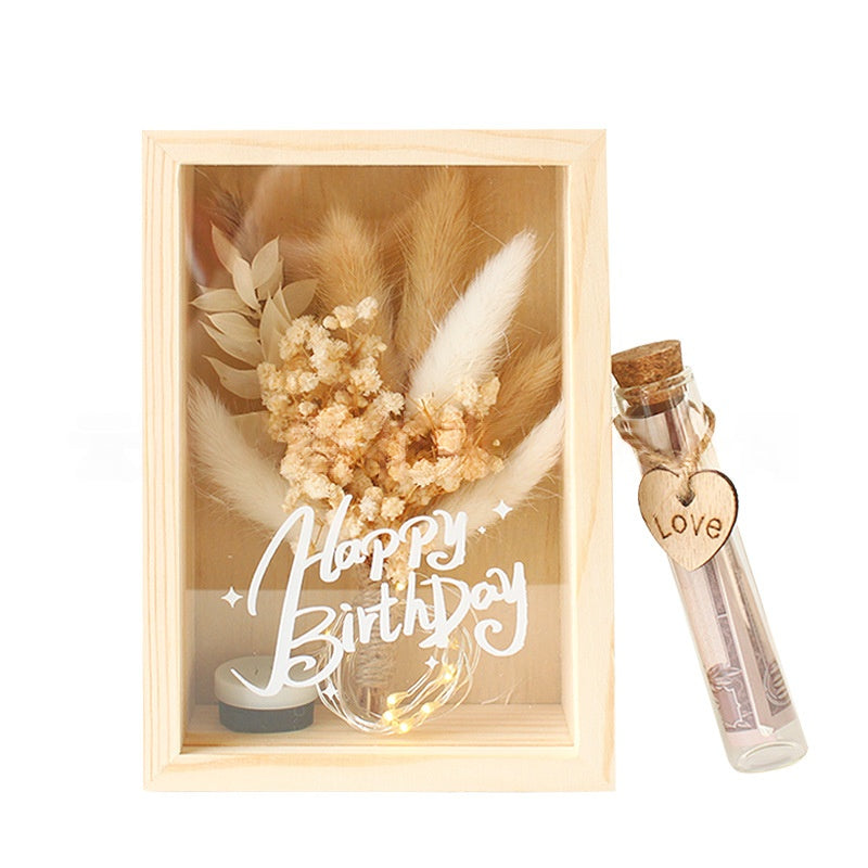 Dried Flower Bouquet Solid Wood Box Centerpiece