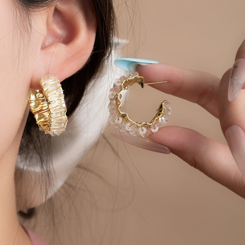 Silver Needle Crystal Earrings A Niche, Light-luxury Metallic Design
