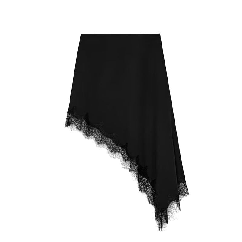 European And American-style Fashionable Minimalist Asymmetrical Lace Skirt