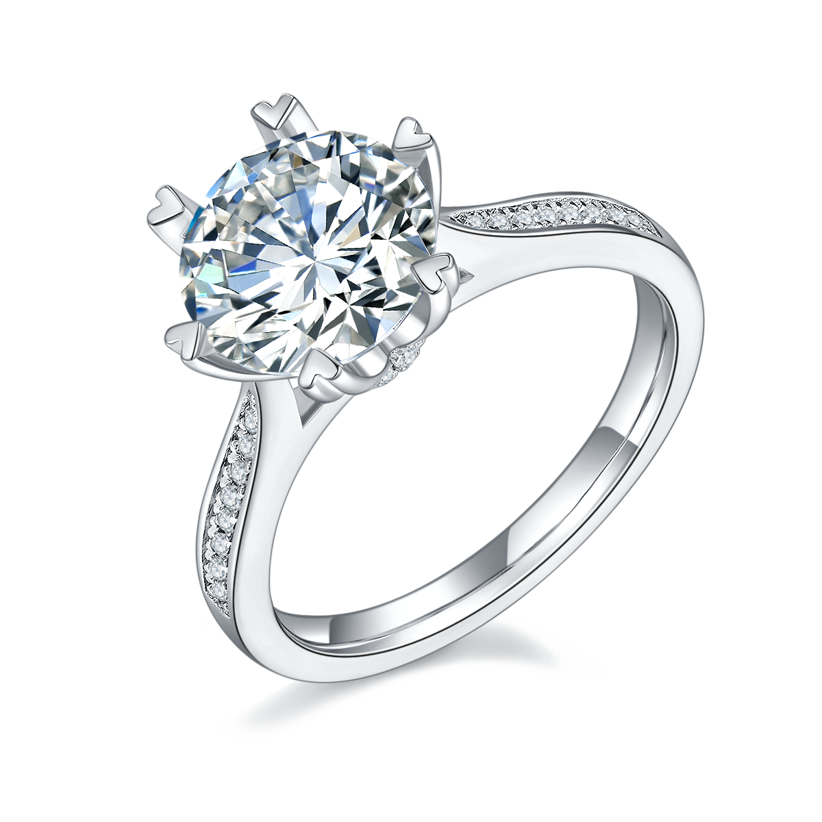 A 3-carat Luxury And Fashionable Light Luxury Jewelry Silver Ring Set With Top-quality Moissanite, S925 Silver Plated With Platinum