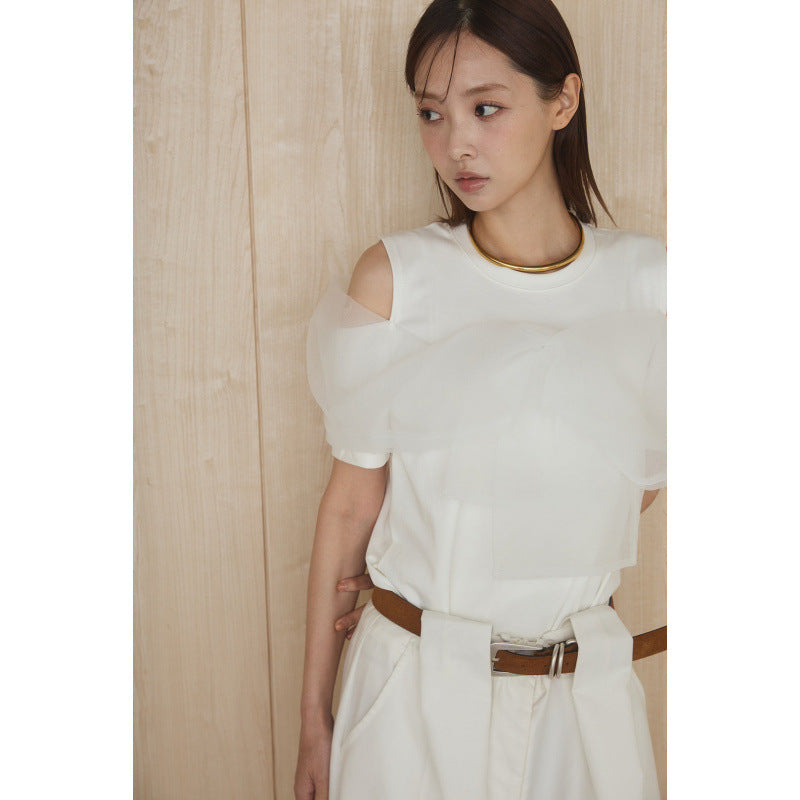 Womens Loose-fitting Figure-flattering Off-shoulder Straight-cut Top