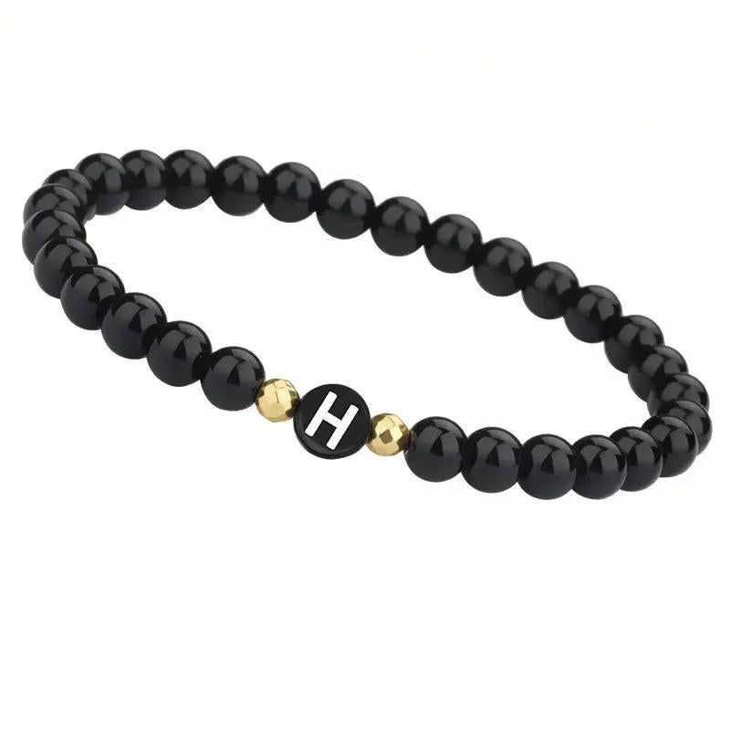 Bright Black Round-bead Agate Womens Bracelet