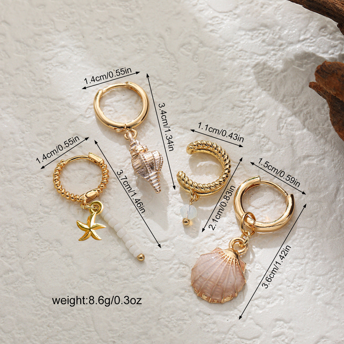 Colorful Shell Conch Drop Earrings Ear Cuff Beaded Earrings Bohemian Ocean Style 4Pcs Jewelry Set