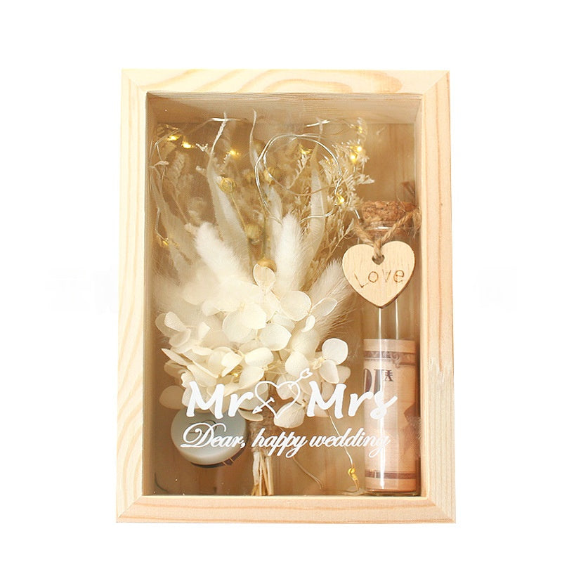 Dried Flower Bouquet Solid Wood Box Centerpiece