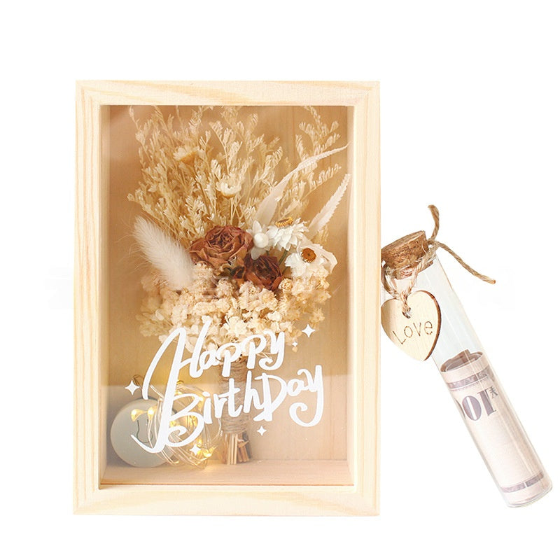 Dried Flower Bouquet Solid Wood Box Centerpiece