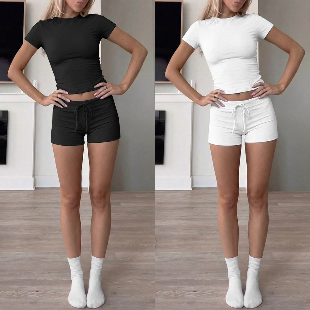 Womens Stylish Form-fitting Short-sleeve Set With A Crew Neck