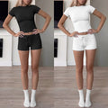 Womens Stylish Form-fitting Short-sleeve Set With A Crew Neck