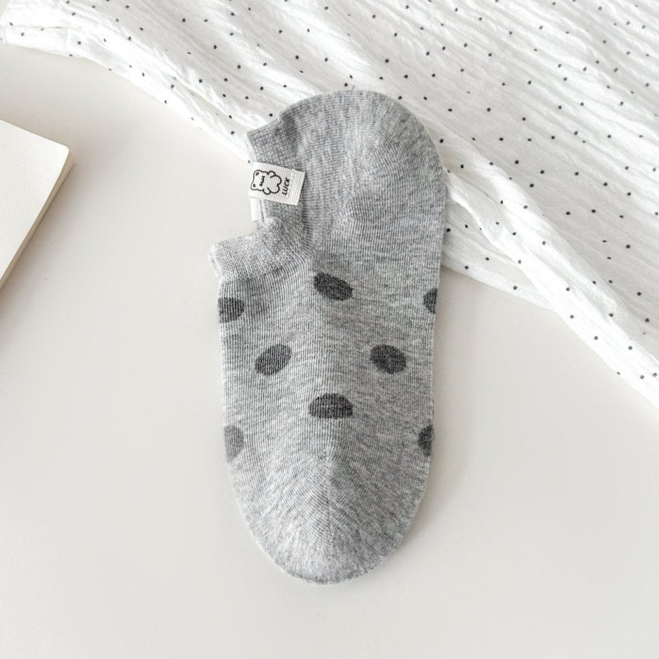 Bear Woven Label, Large Polka Dot, Non-slip Silicone Heel Grip, No-show Low-cut Invisible Socks, Breathable And Sweat-absorbent, Casual Low-top Short Socks
